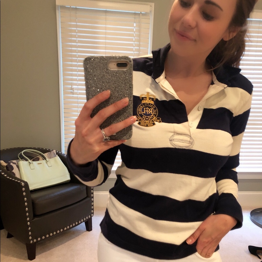 Ralph Lauren Navy and White Rugby Sweater